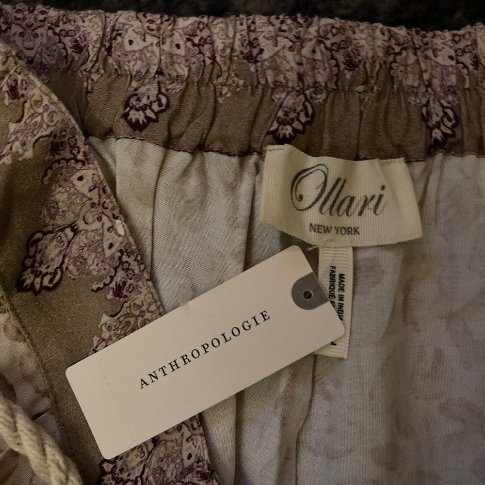 Anthropologie Ollari cream/mauve flowy pants - Bohemian pattern - Large - NWT - Picture 9 of 11